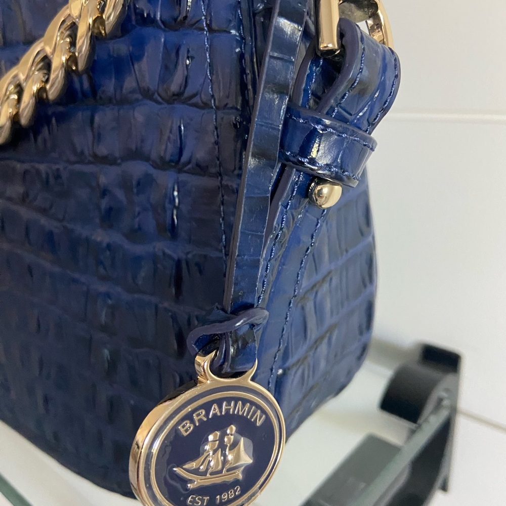 🔥RARE🔥Brahmin Ink Leontyne Mod Shayna Crossbody With Chain Navy Blue - Picture 6 of 9
